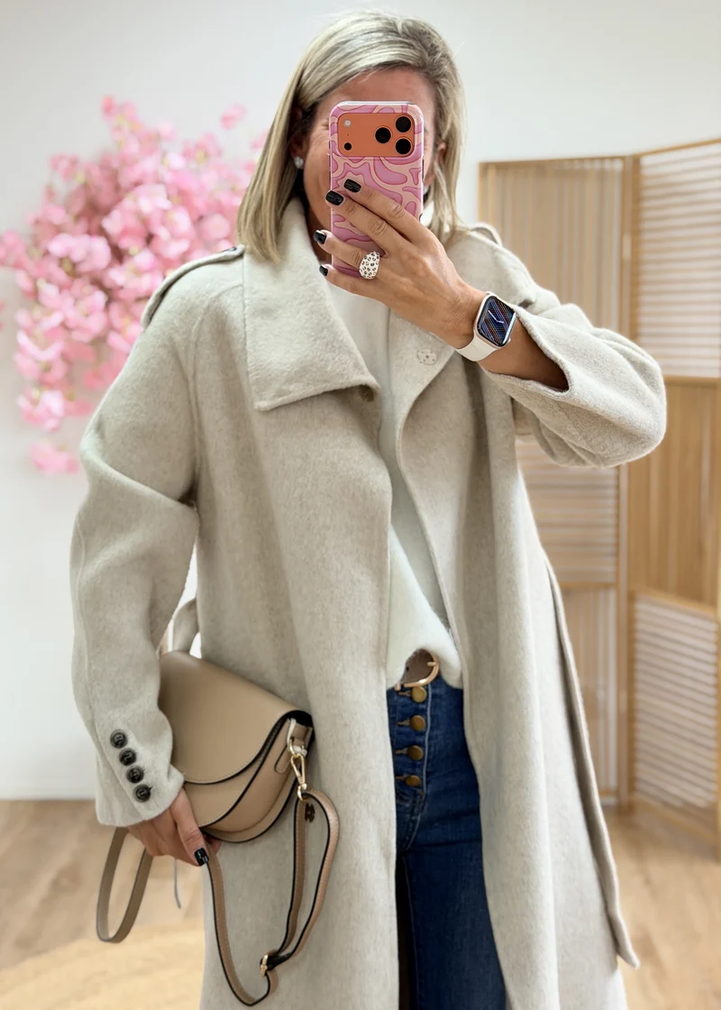 Manteau ceinture en laine