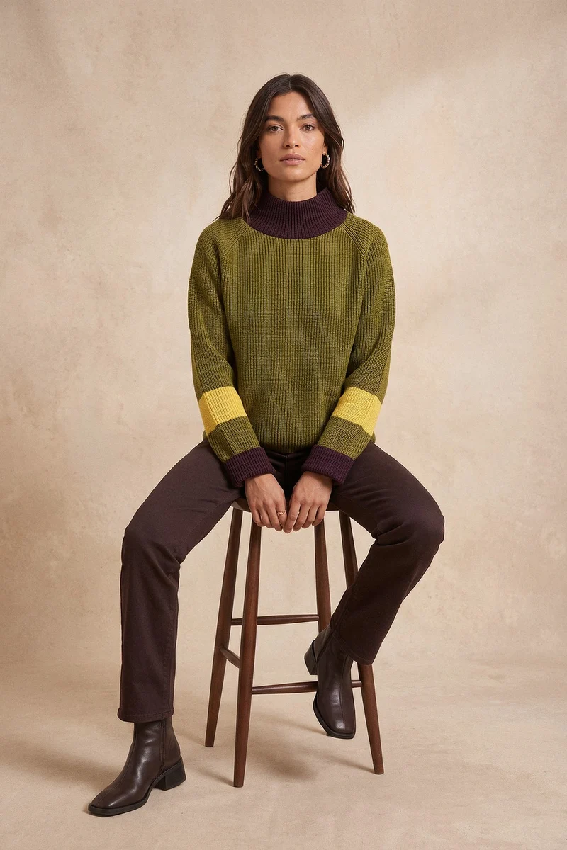 Pull Audacieuse Olive en Laine