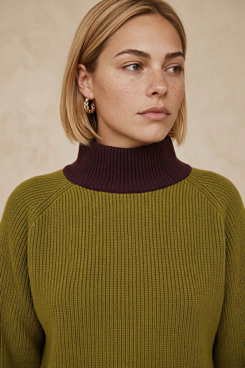Pull Audacieuse Olive en Laine