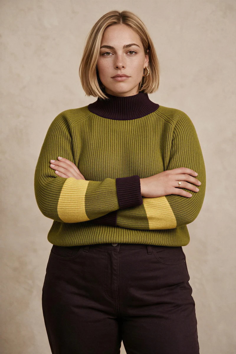 Pull Audacieuse Olive en Laine