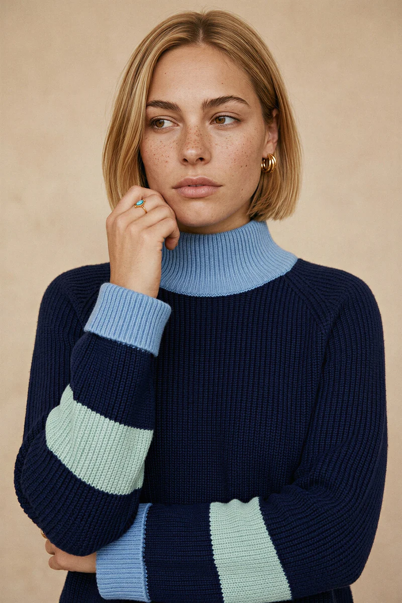 Pull Audacieuse Bleu Polaire en Laine