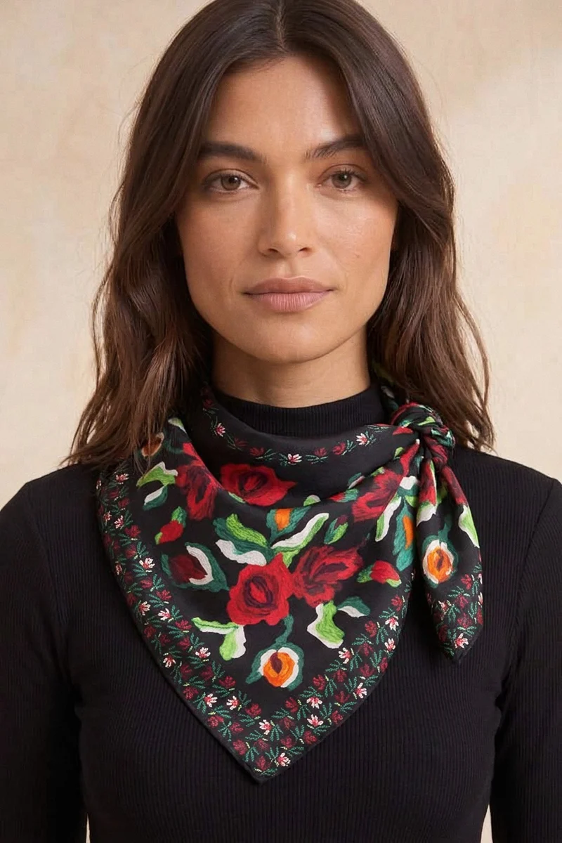 Foulard en soie Rose des Nuits