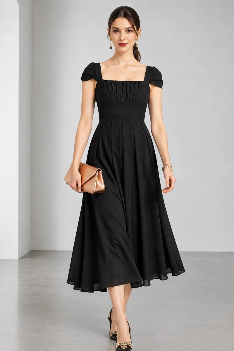 Lucera|Viscose Gathered Bust Midi Dress