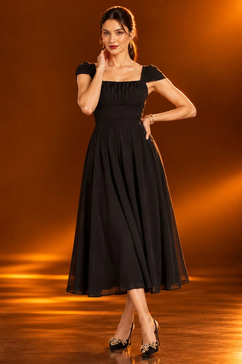 Lucera|Viscose Gathered Bust Midi Dress