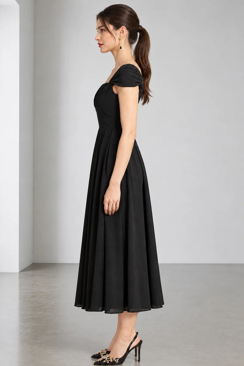 Lucera|Viscose Gathered Bust Midi Dress