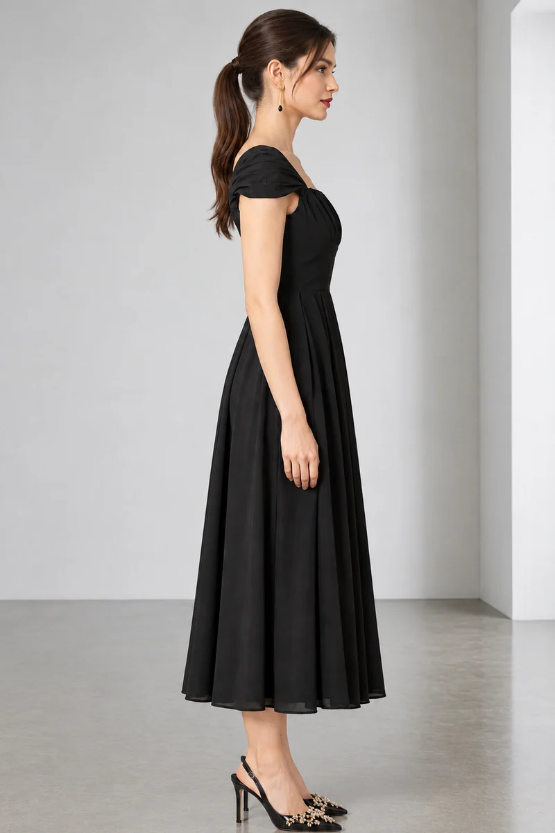 Lucera|Viscose Gathered Bust Midi Dress
