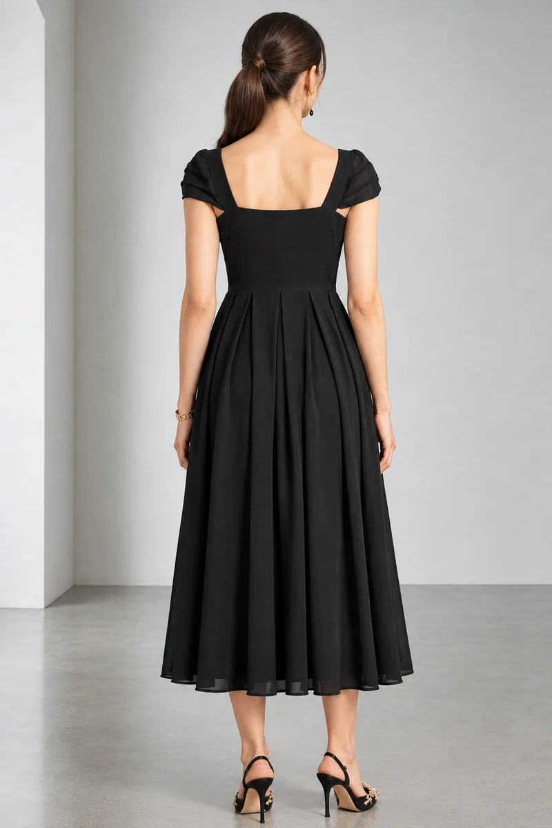 Lucera|Viscose Gathered Bust Midi Dress