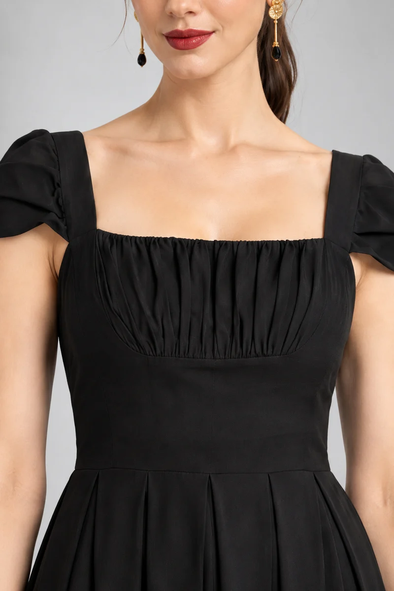 Lucera|Viscose Gathered Bust Midi Dress