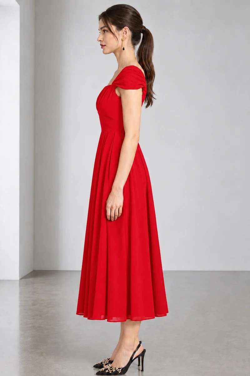Lesky|Viscose Gathered Bust Midi Dress