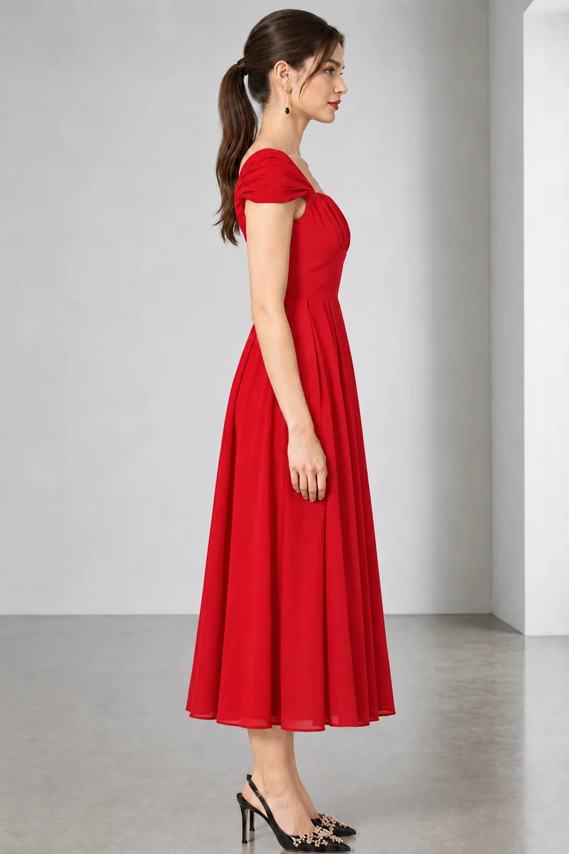 Lesky|Viscose Gathered Bust Midi Dress