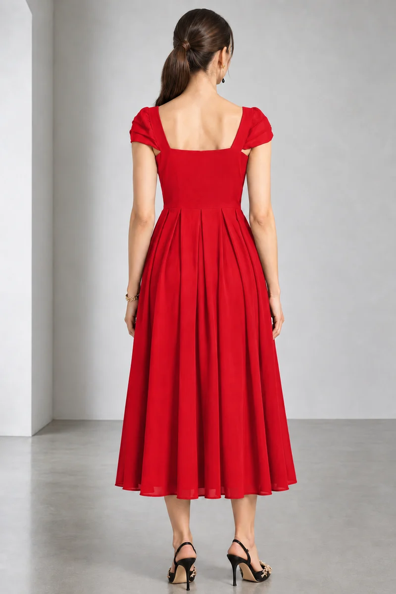 Lesky|Viscose Gathered Bust Midi Dress