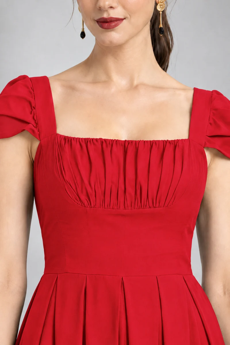 Lesky|Viscose Gathered Bust Midi Dress