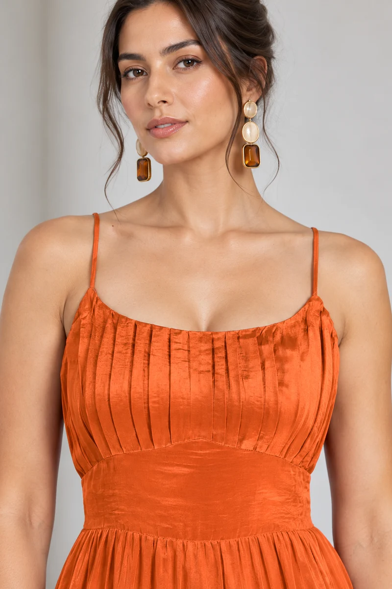 Nerelle|Viscose Ruched Strappy Midi Dress With Slit