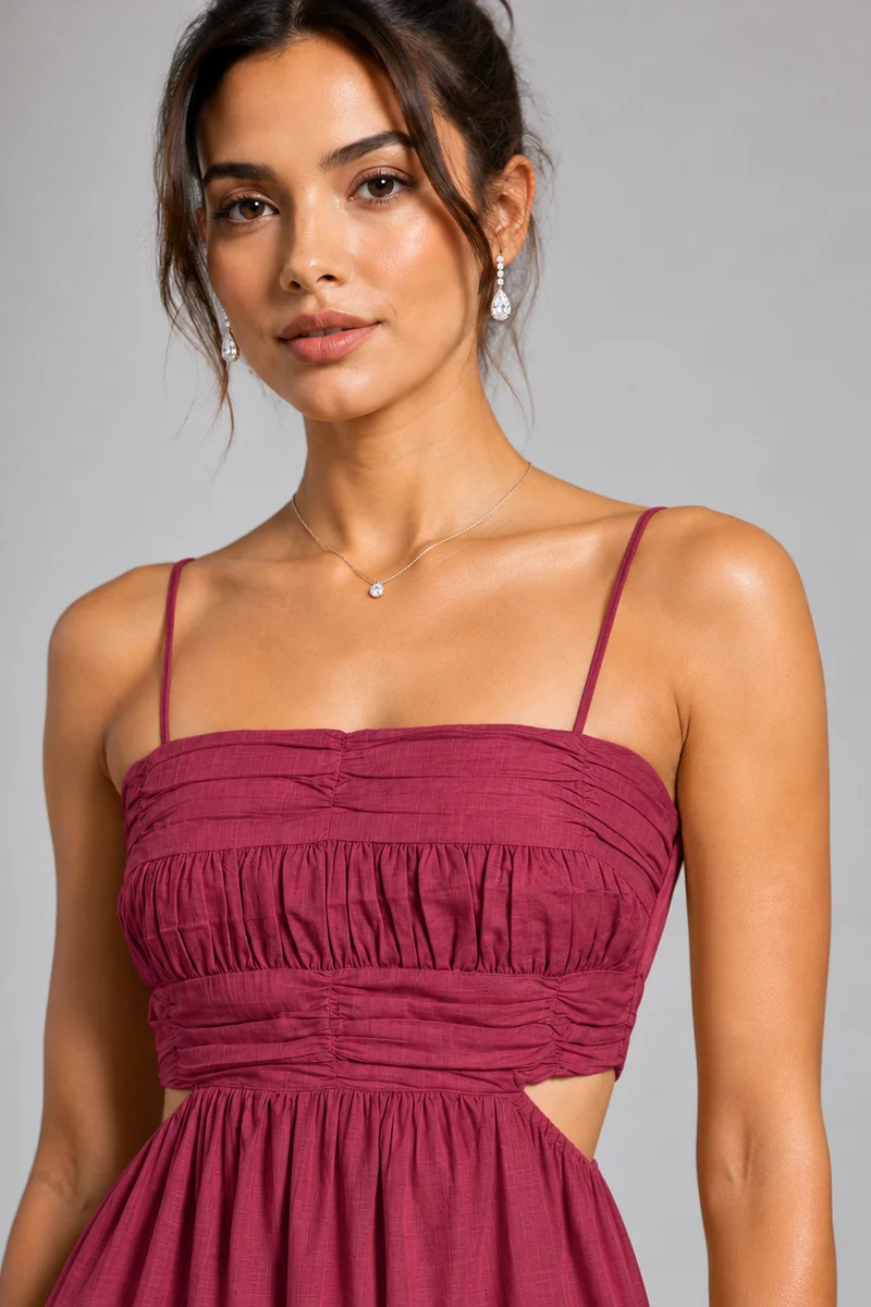 Cynara|Viscose Gathered Cutout Tiered Maxi Dress
