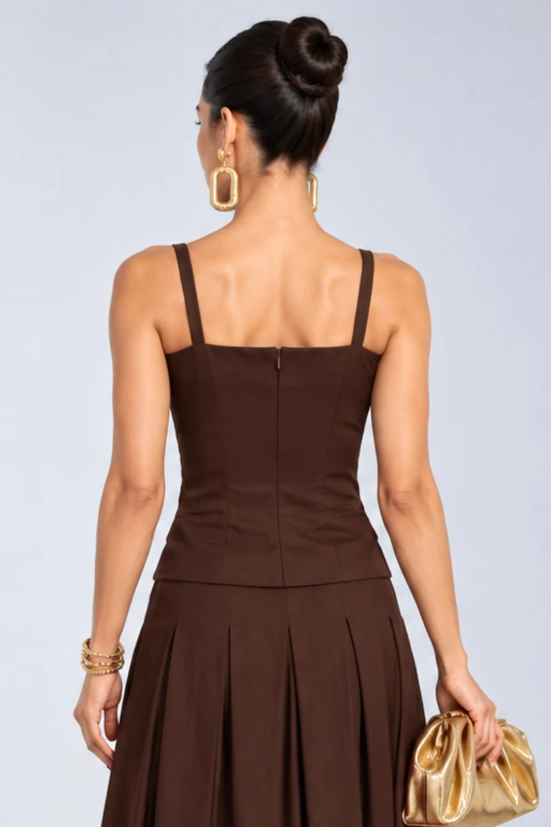 Bellune|Viscose Heart Button Peplum Waistcoat Top