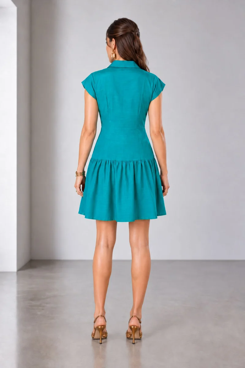 Zafra|Viscose Collared Fit Flare Mini Dress