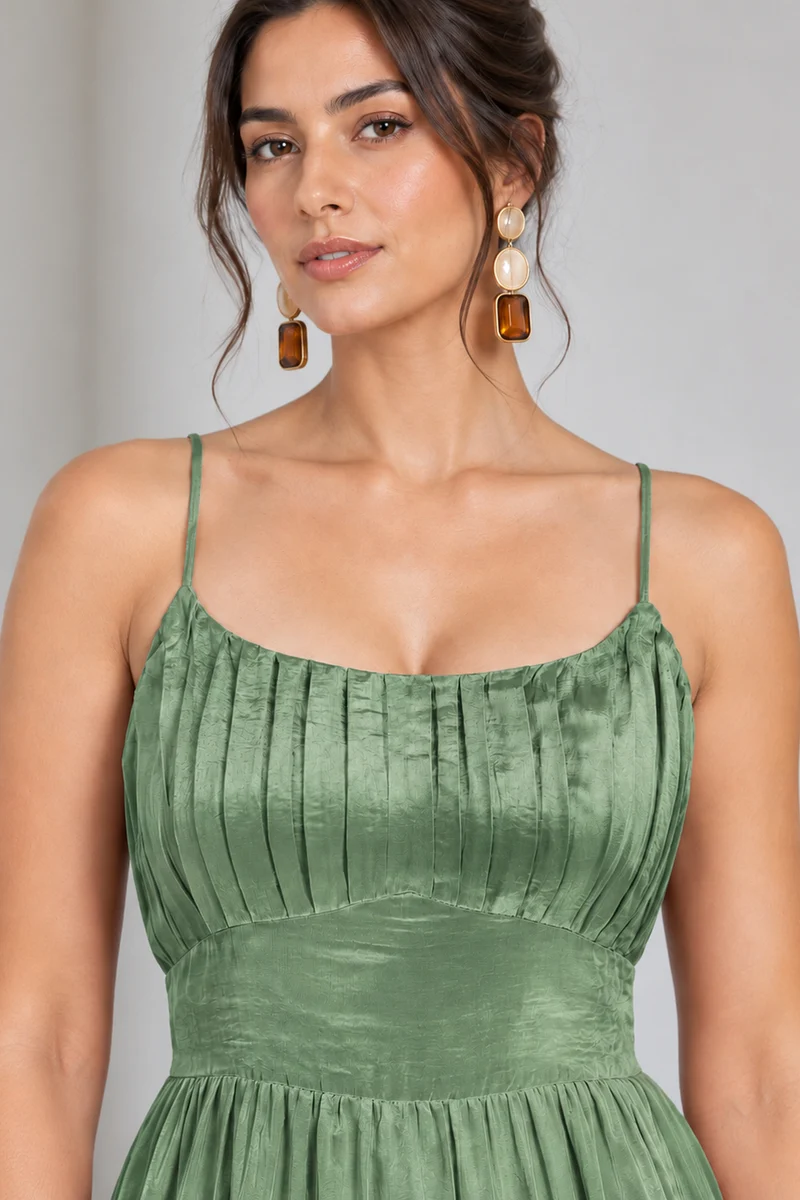 Nyssa|Viscose Ruched Strappy Midi Dress With Slit