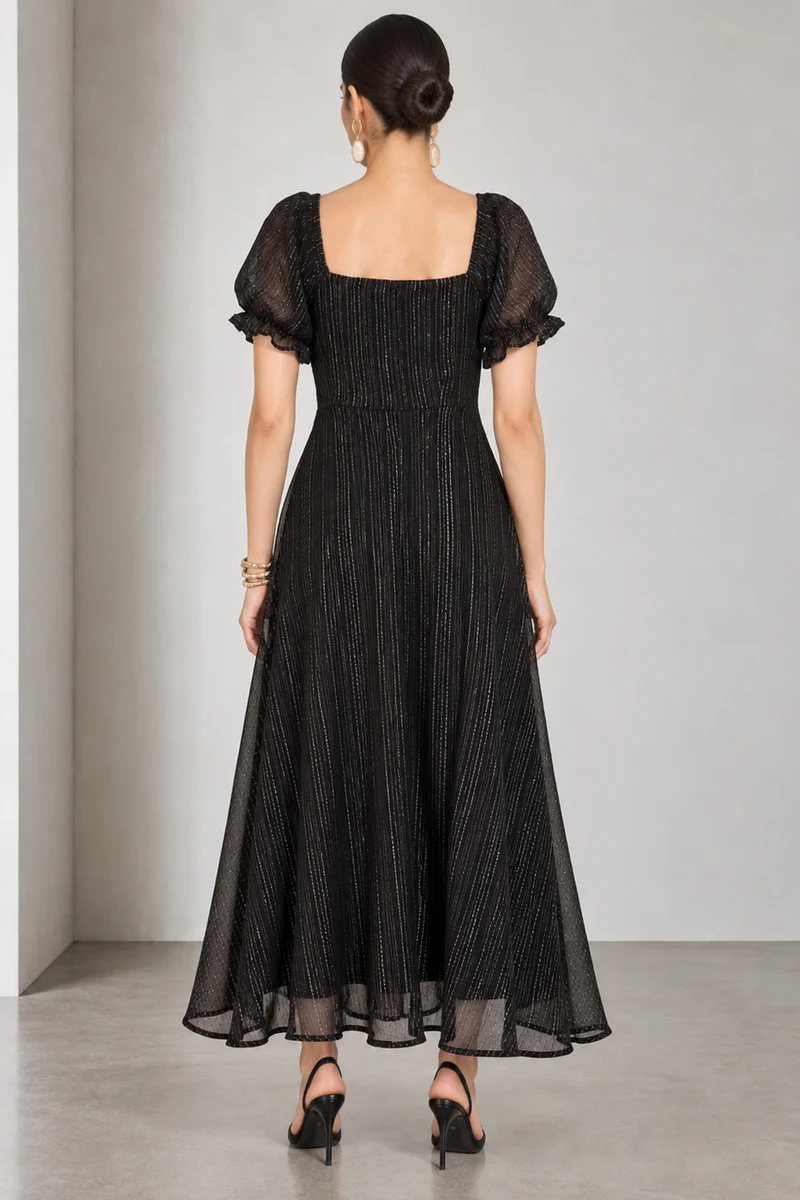 Ambrin|Viscose Sweetheart Neck Midi Dress