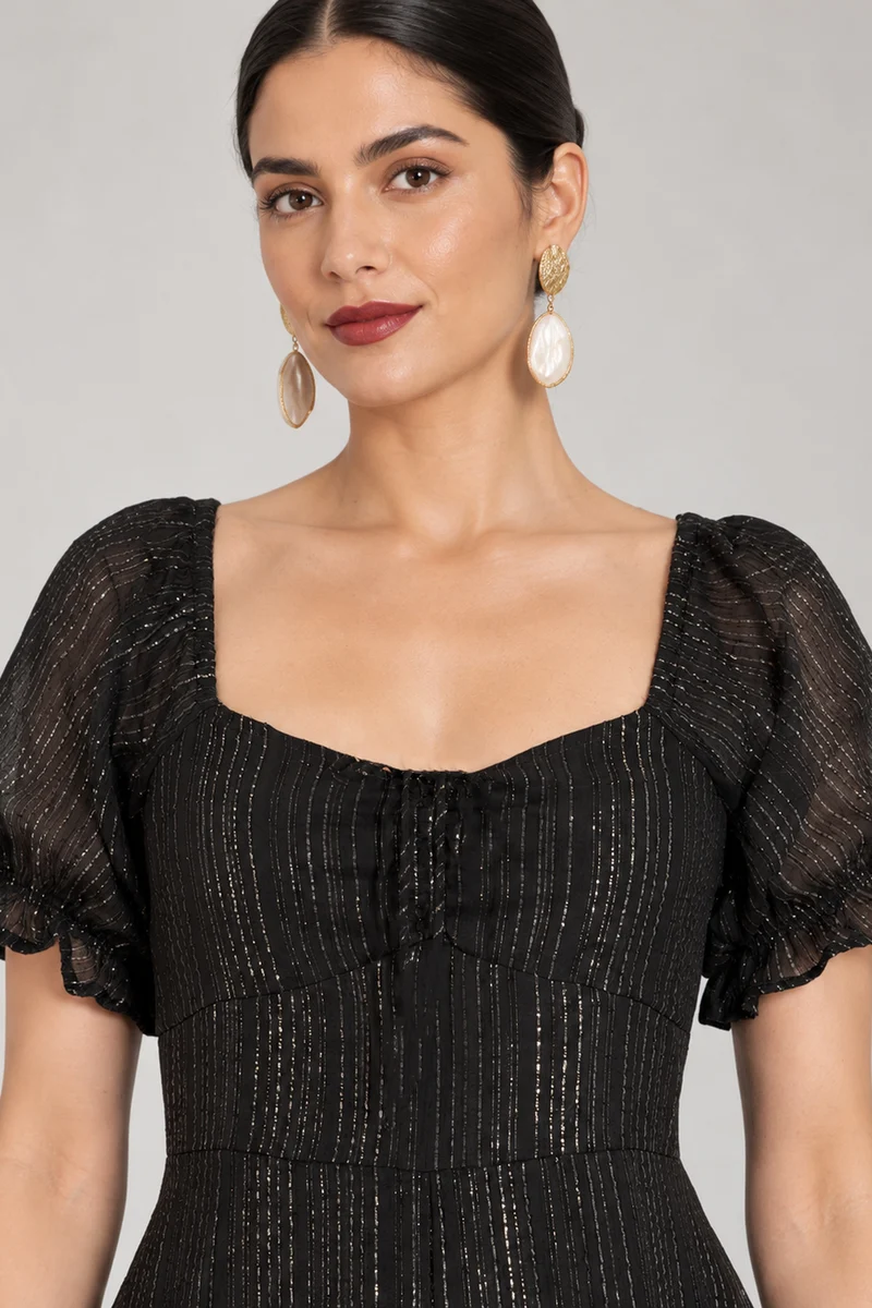 Ambrin|Viscose Sweetheart Neck Midi Dress