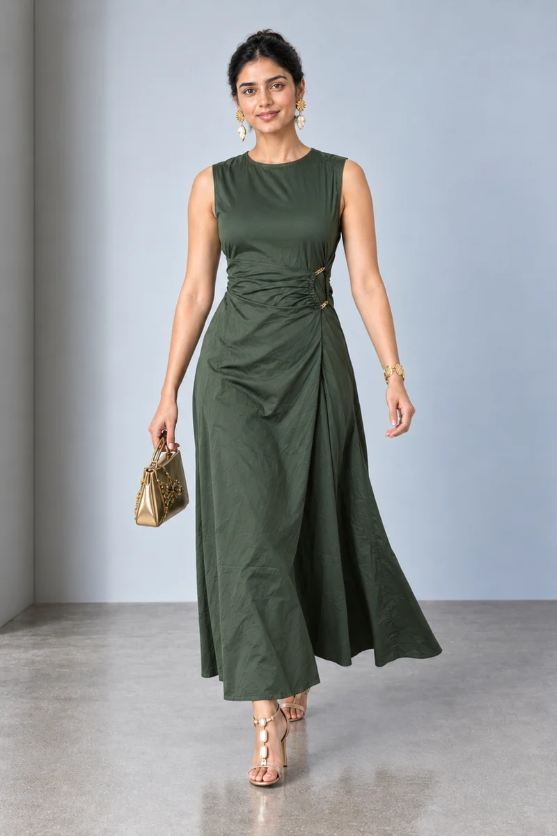 Zavia|Viscose Chain Detail Draped Maxi Dress