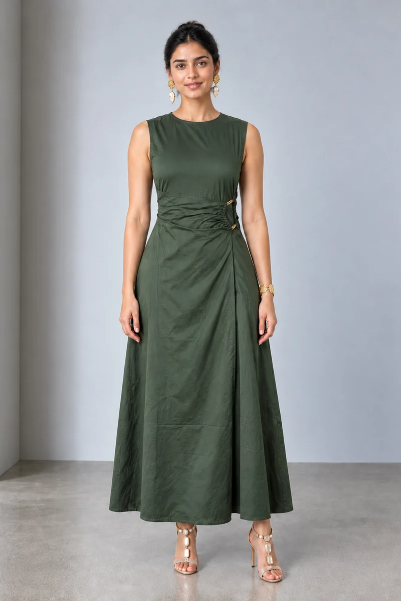 Zavia|Viscose Chain Detail Draped Maxi Dress