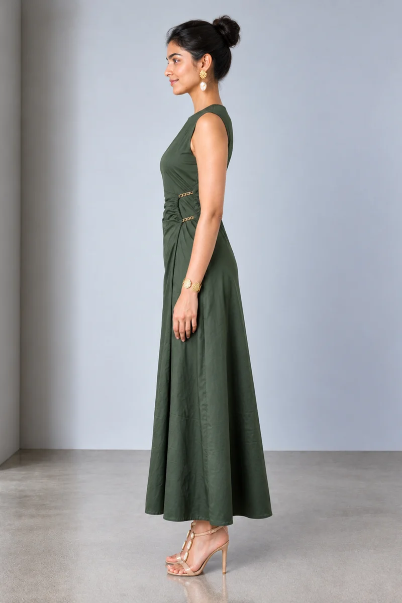 Zavia|Viscose Chain Detail Draped Maxi Dress