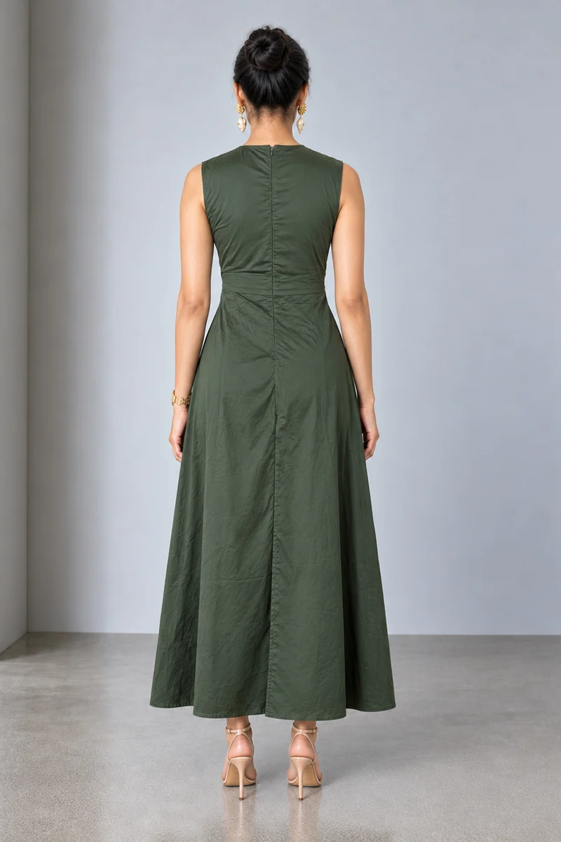 Zavia|Viscose Chain Detail Draped Maxi Dress