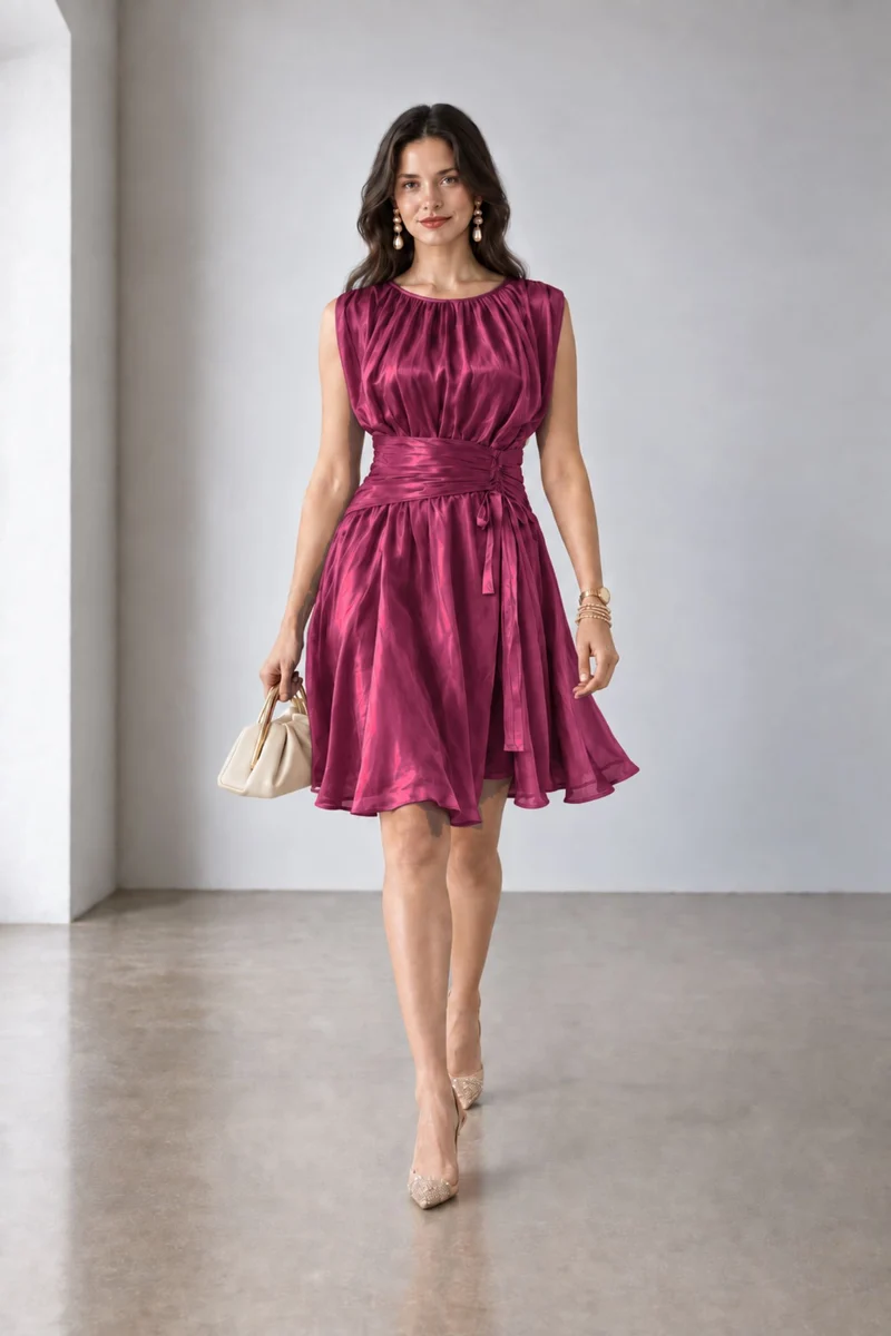 Rosara|Viscose Ruched Waist Mini Dress