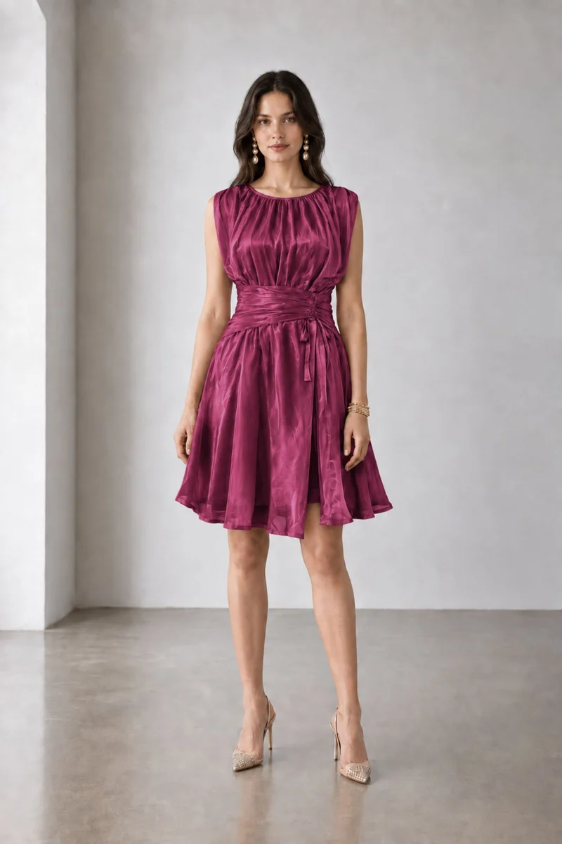 Rosara|Viscose Ruched Waist Mini Dress