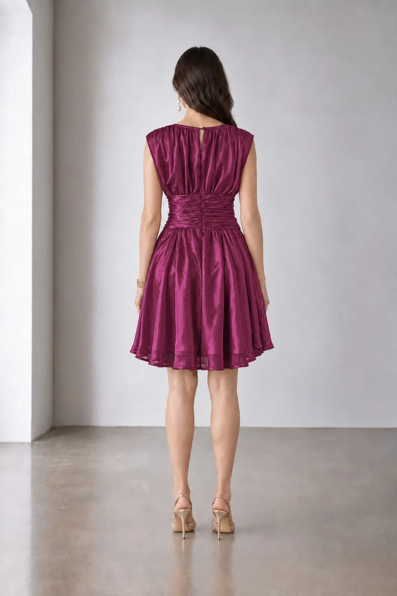 Rosara|Viscose Ruched Waist Mini Dress