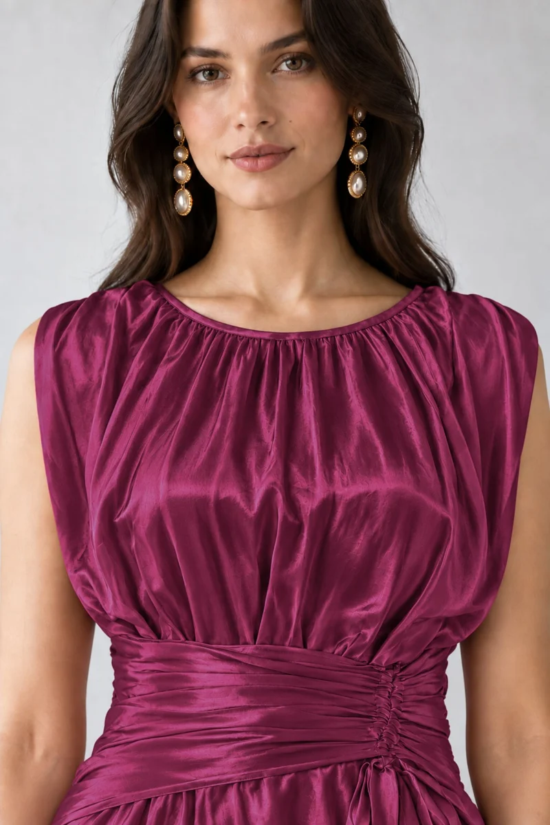 Rosara|Viscose Ruched Waist Mini Dress