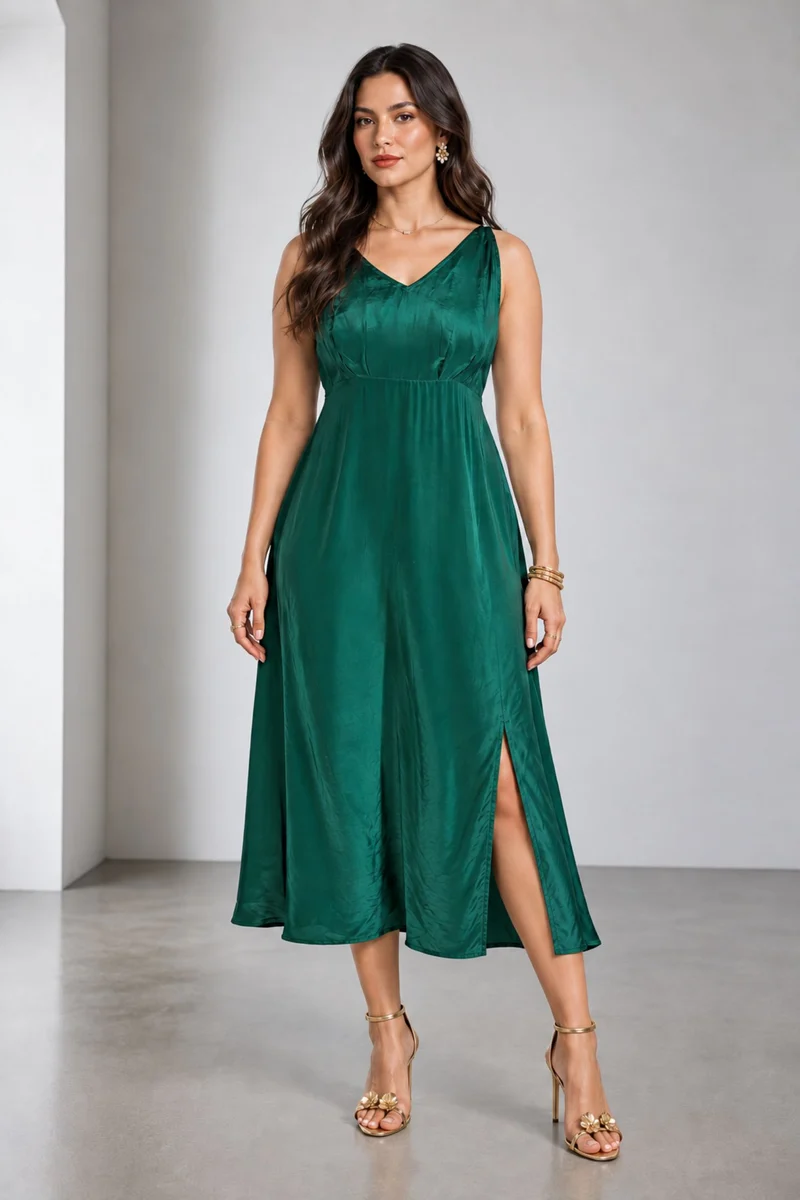 Azira|Viscose Beaded Back Detail Midi Dress