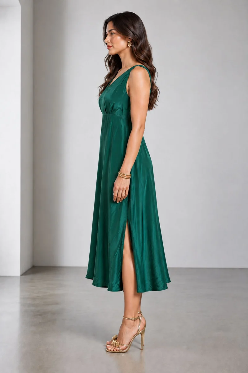 Azira|Viscose Beaded Back Detail Midi Dress