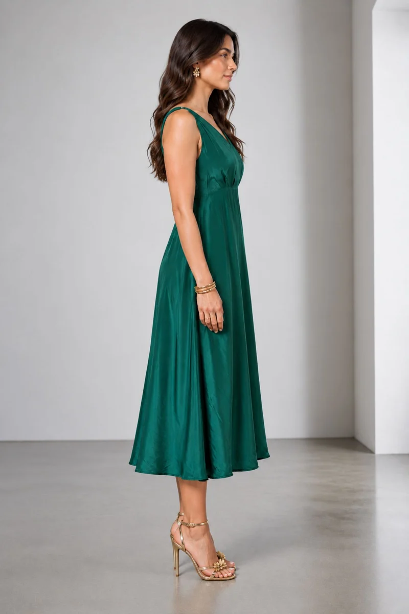 Azira|Viscose Beaded Back Detail Midi Dress