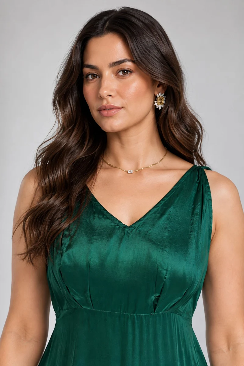 Azira|Viscose Beaded Back Detail Midi Dress