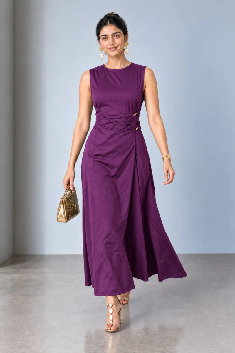 Lysandra|Viscose Chain Detail Draped Maxi Dress