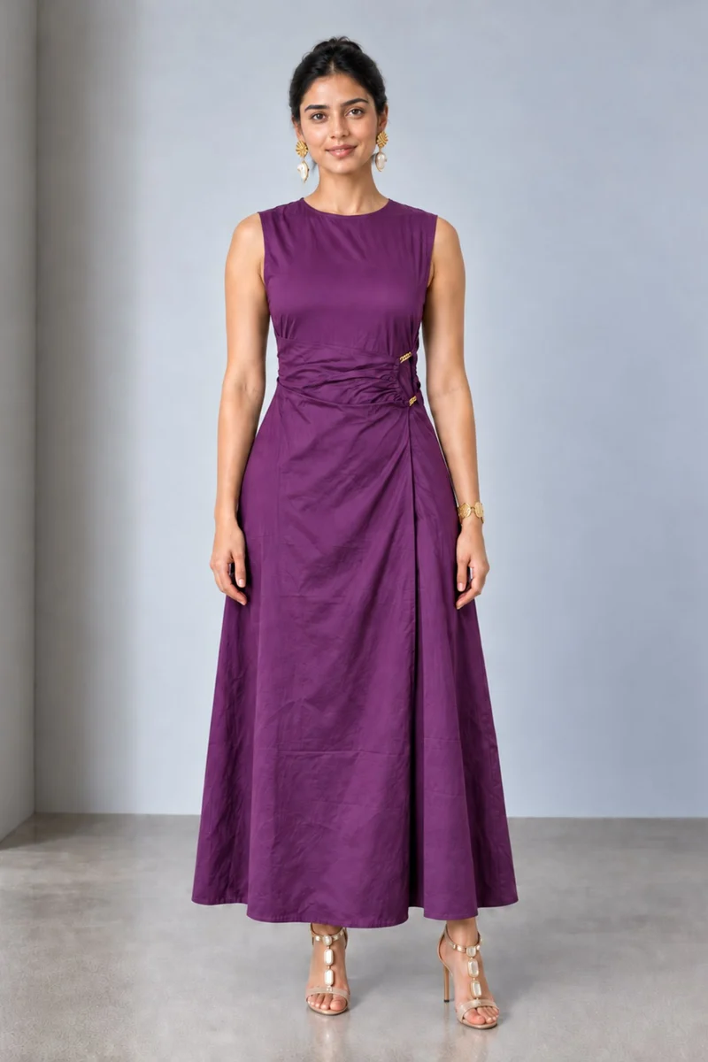 Lysandra|Viscose Chain Detail Draped Maxi Dress