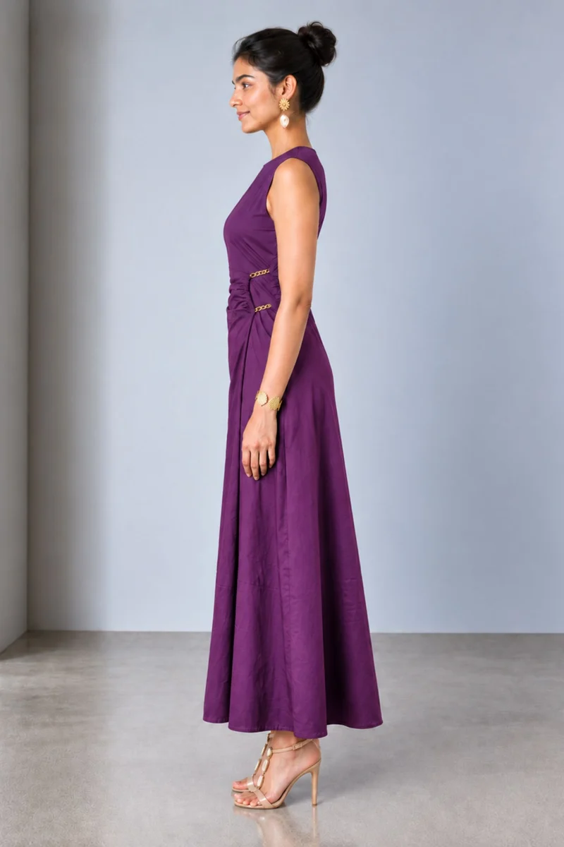 Lysandra|Viscose Chain Detail Draped Maxi Dress