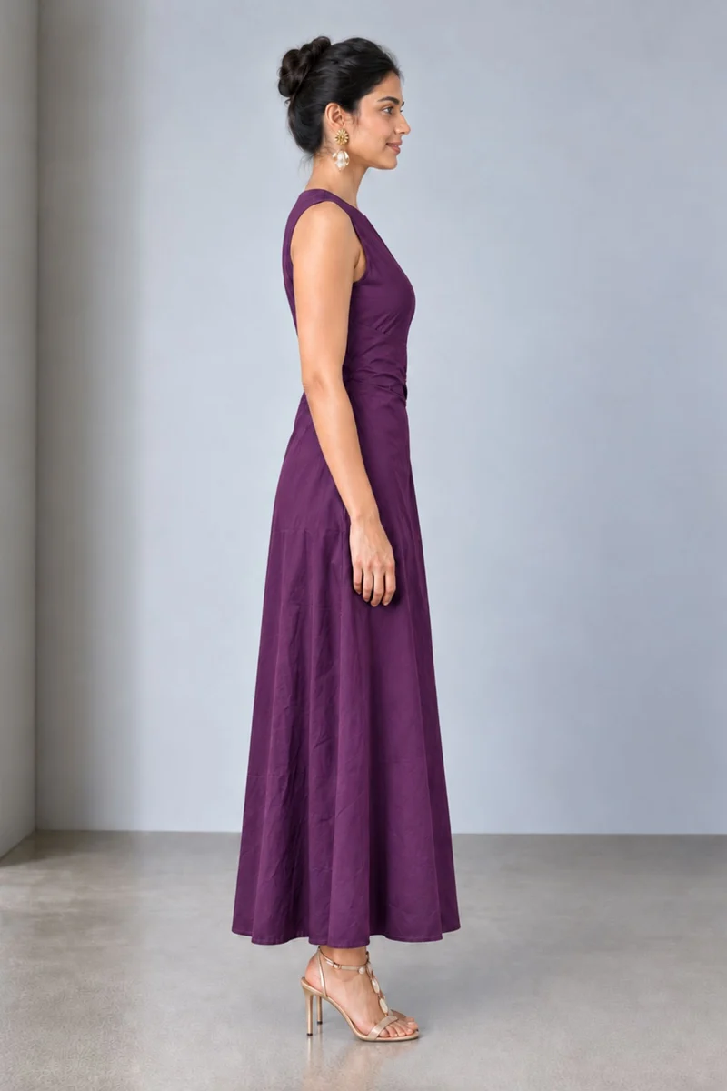 Lysandra|Viscose Chain Detail Draped Maxi Dress