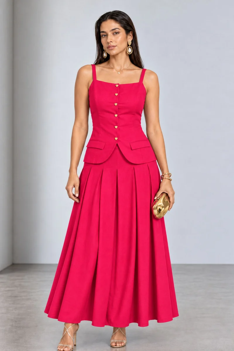 Cygne|Viscose Heart Button Peplum Waistcoat