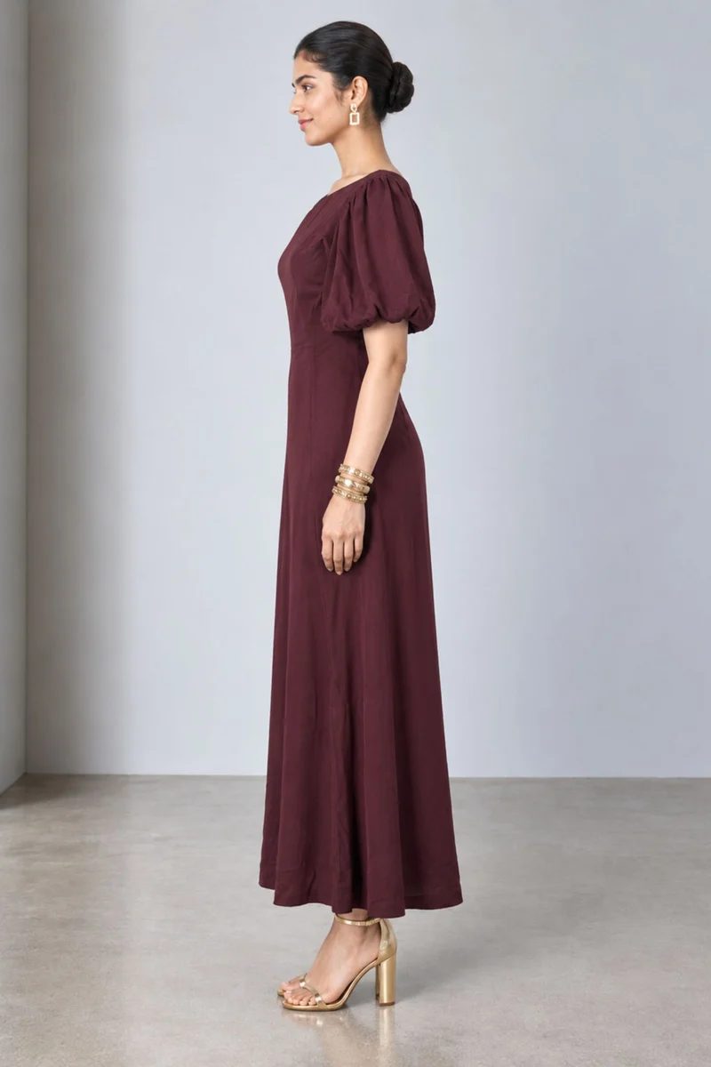 Vaela|Viscose Asymmetric Neck Maxi Dress