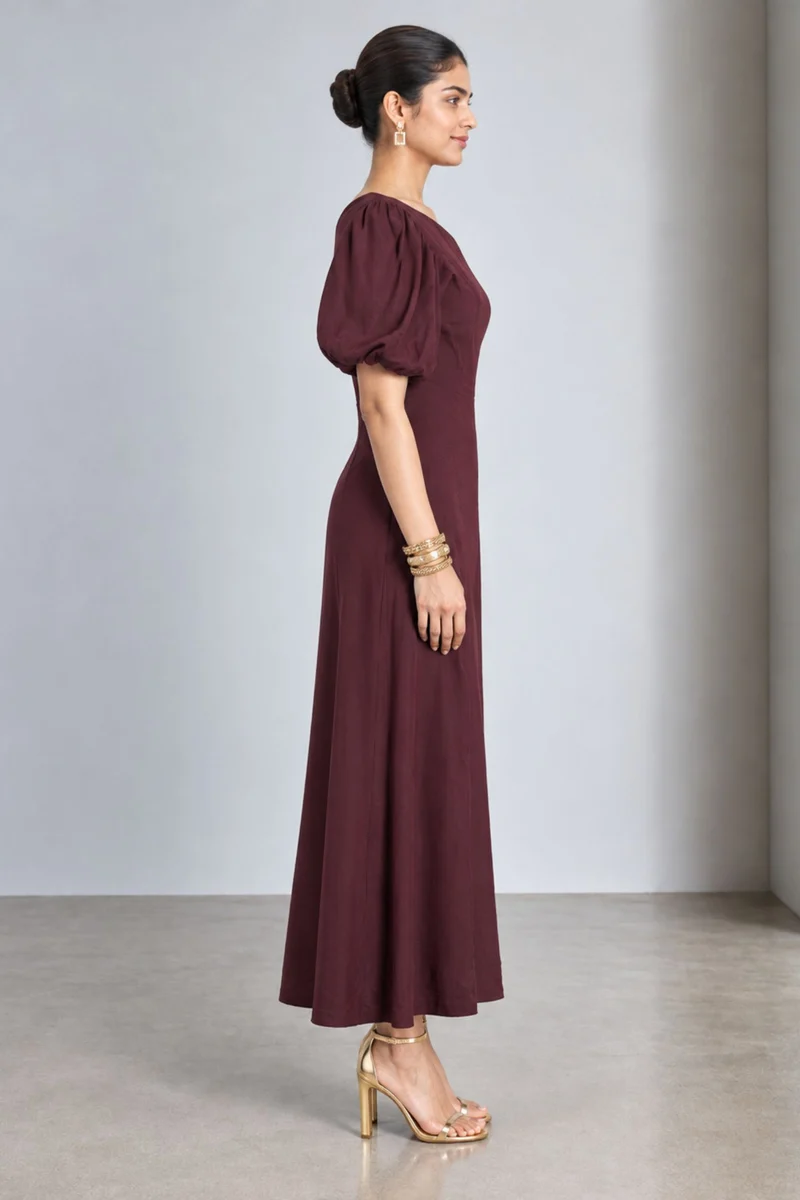 Vaela|Viscose Asymmetric Neck Maxi Dress