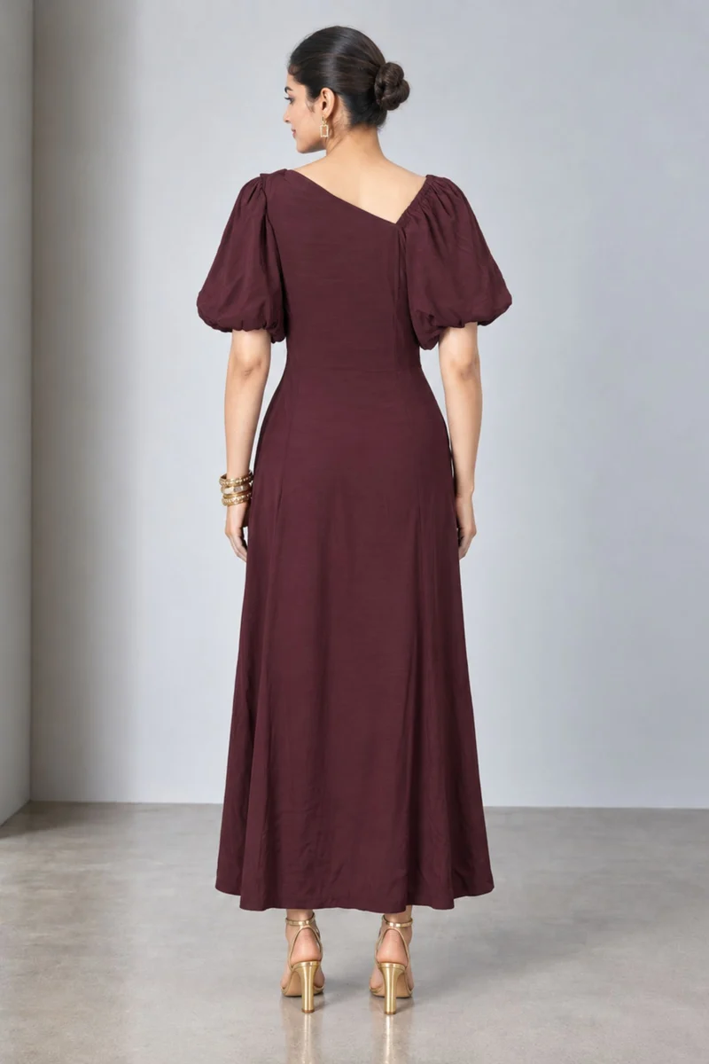 Vaela|Viscose Asymmetric Neck Maxi Dress