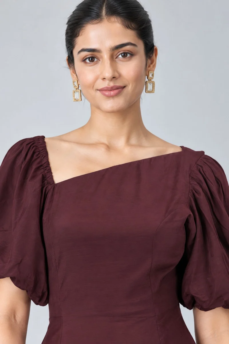 Vaela|Viscose Asymmetric Neck Maxi Dress