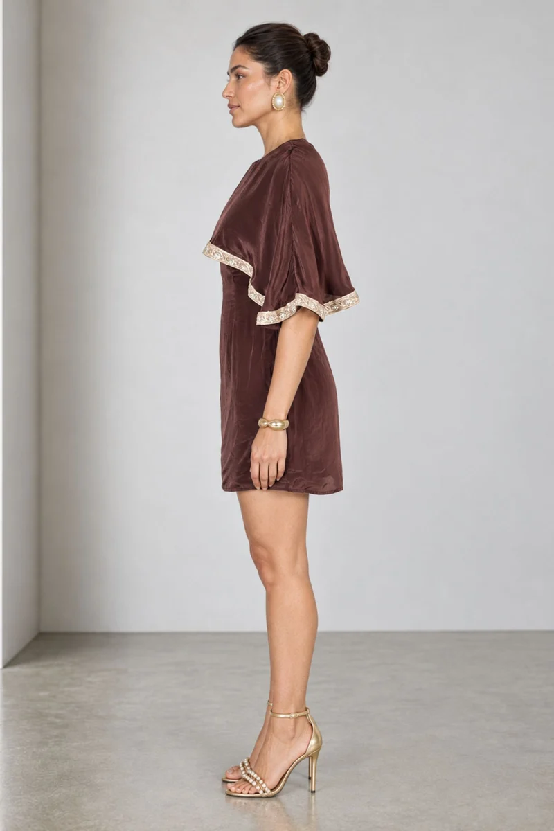 Maevyn|Viscose Embellished Cape Mini Dress