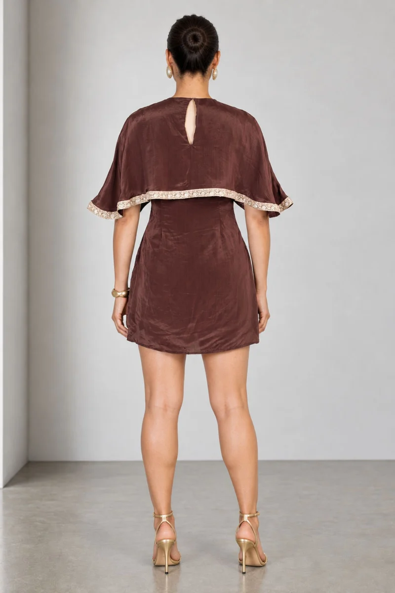 Maevyn|Viscose Embellished Cape Mini Dress