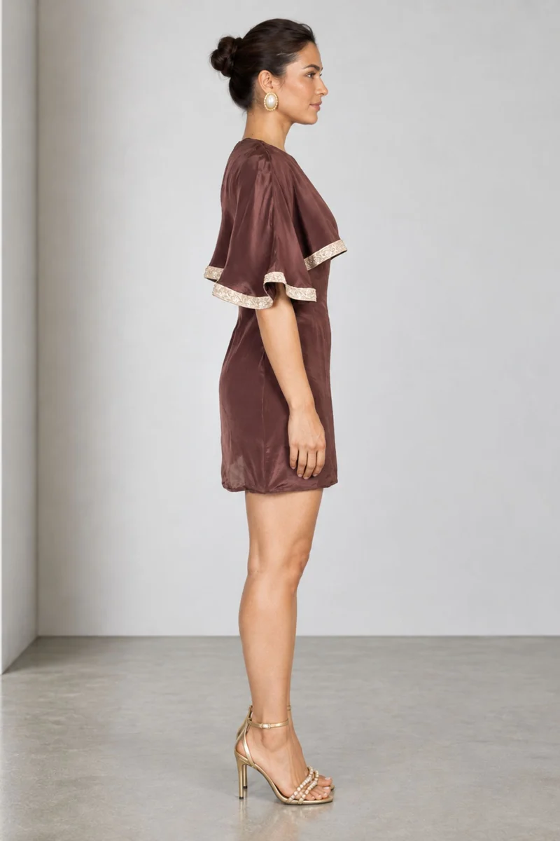 Maevyn|Viscose Embellished Cape Mini Dress