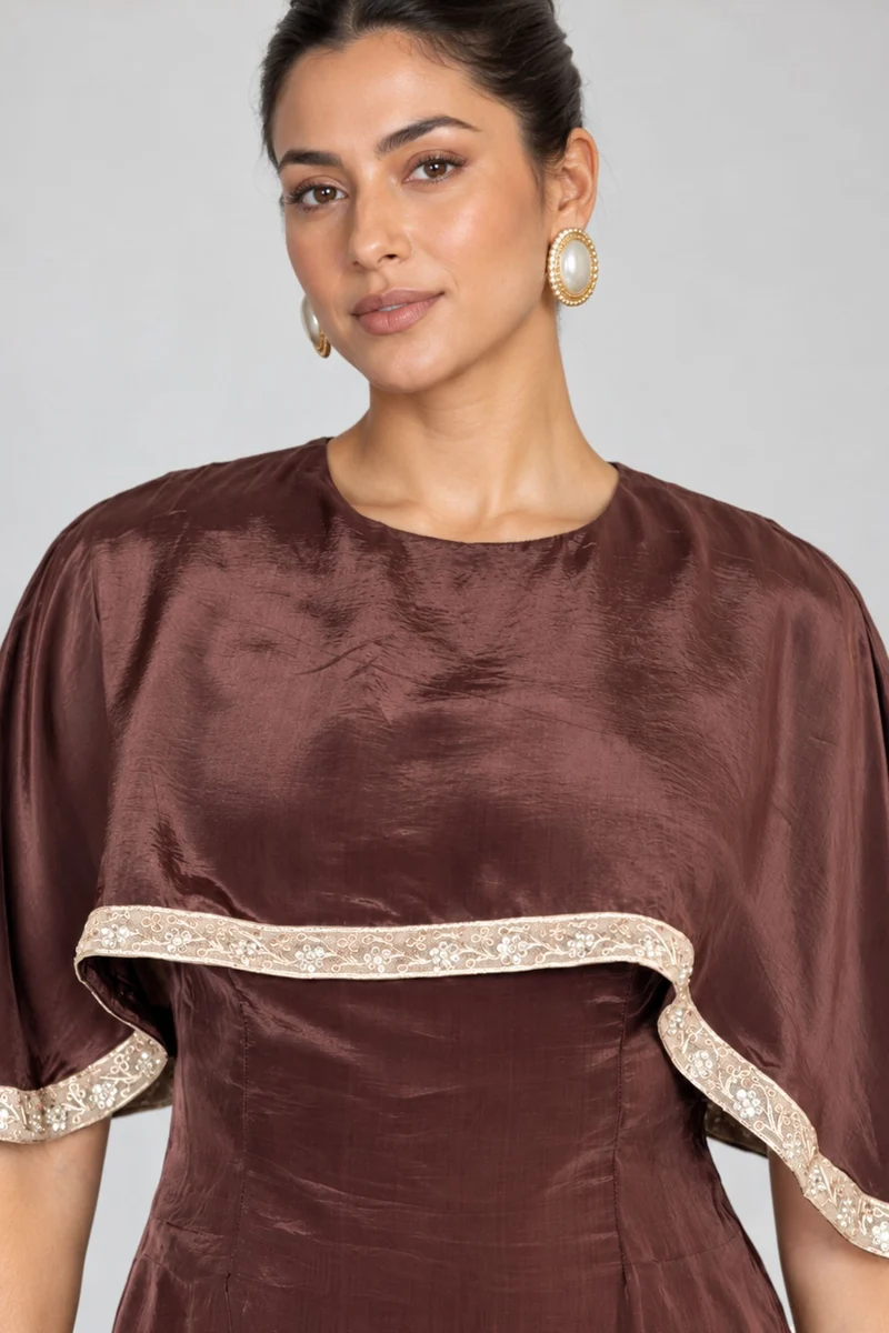 Maevyn|Viscose Embellished Cape Mini Dress