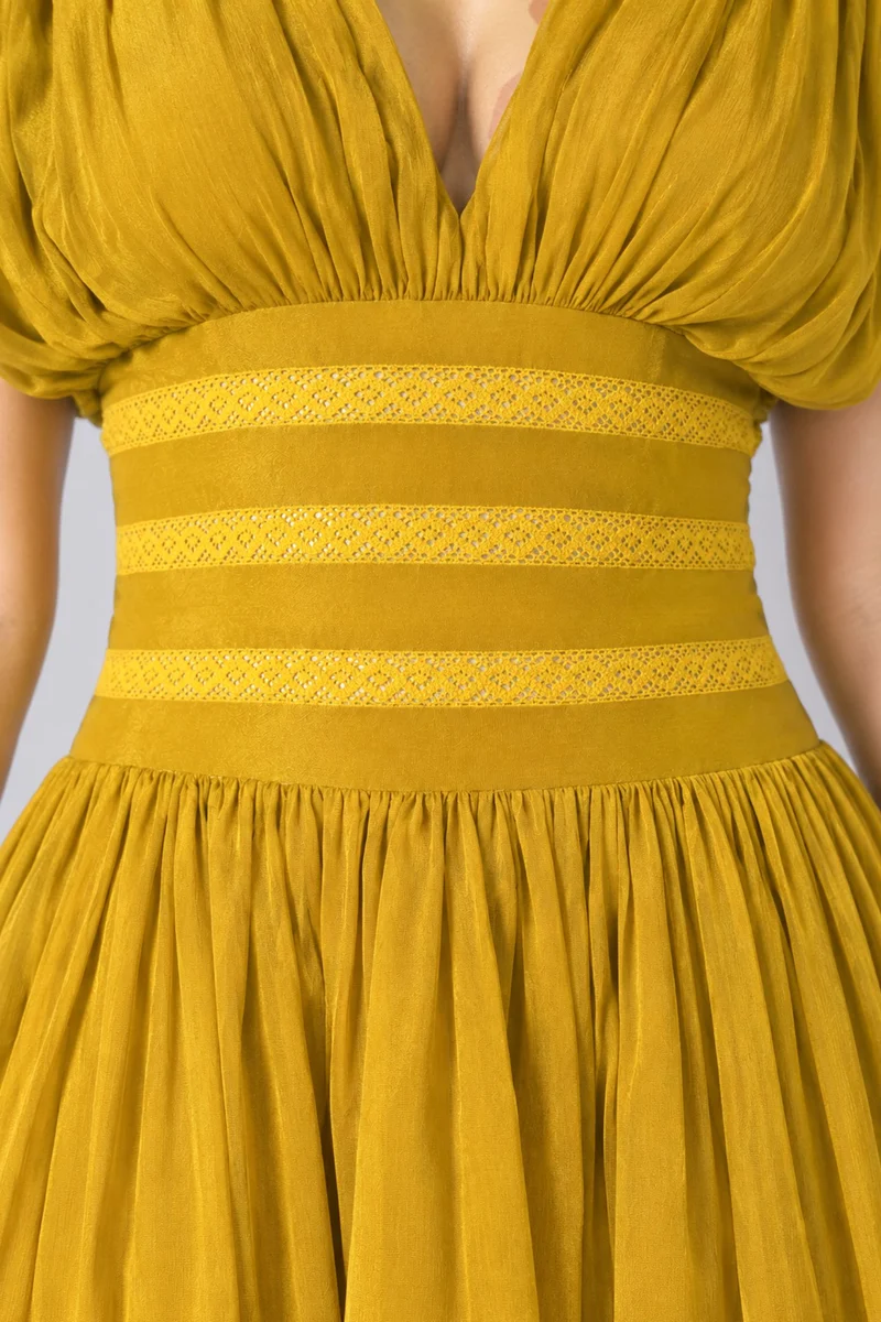 Ambria|Viscose Vneck Lace Detail Fit Flare Dres