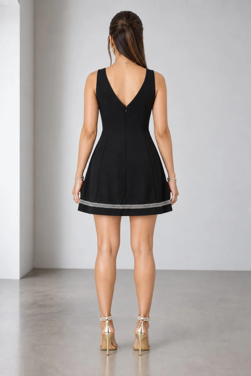 Corenne|Viscose Embellished Deep Vneck Dress